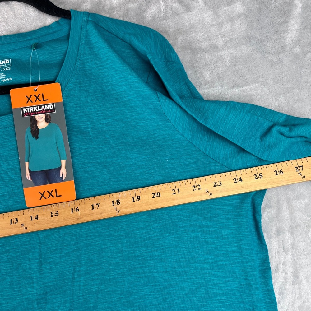 Kirkland Signature Teal Blue Cotton Slub Tee 3/4 Sleeve Scoop Neck XXL 7991664 - Picture 4 of 10